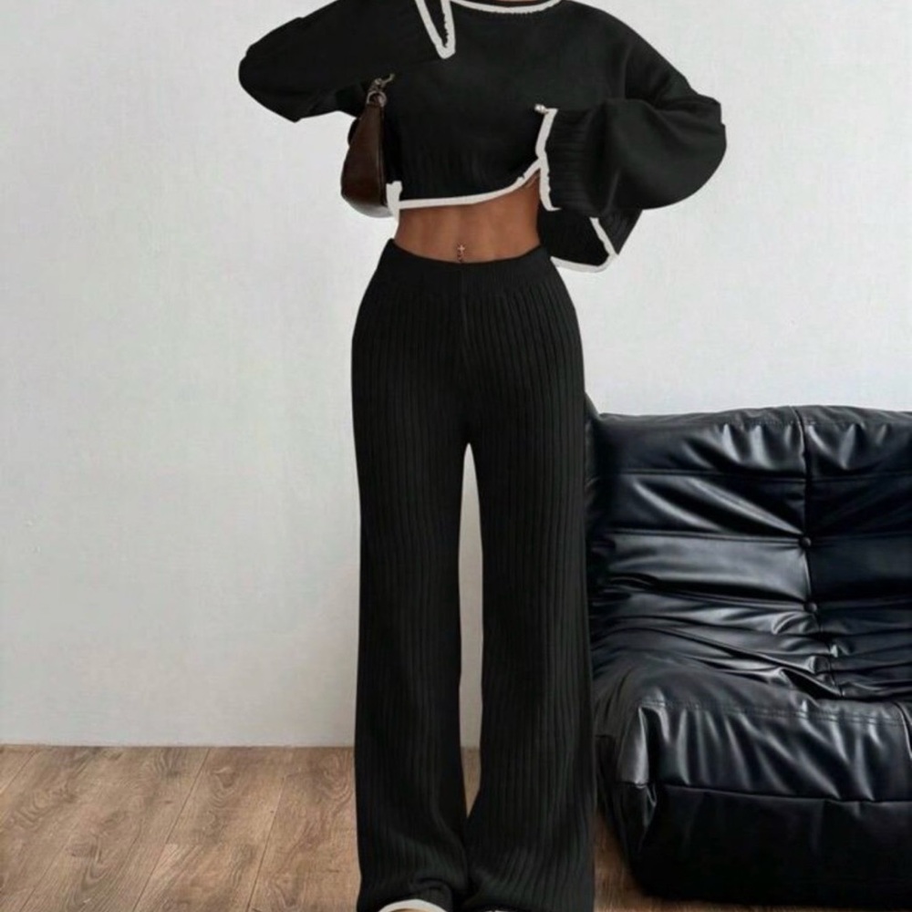 SHEIN Black Wide Leg Two-Piece Set